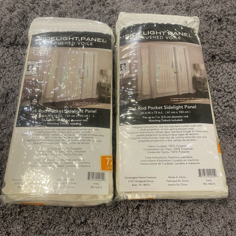 Crushed Voile Sheer Door Curtain Panel and Sidelight Panels- Ivory - 72